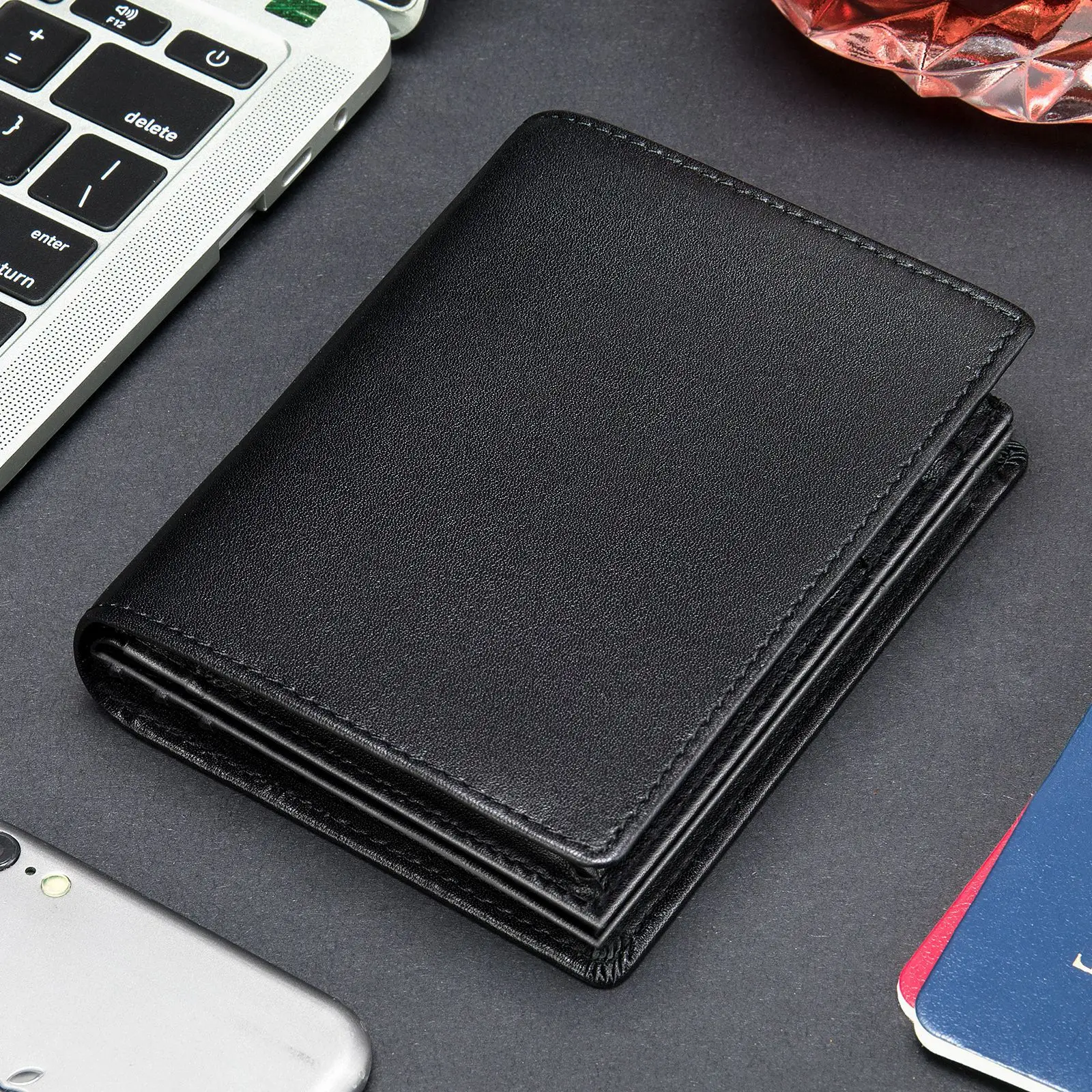 Men's RFID Leather Wallet Genuine Cowhide Vintage Short Horizontal Bifold Card Holder