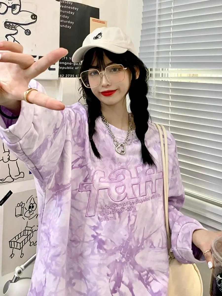 

Женский свитшот, весна-осень, новый корейский ретро Sweet Faion adient с 3D буквами, свободный круглый топ Ne