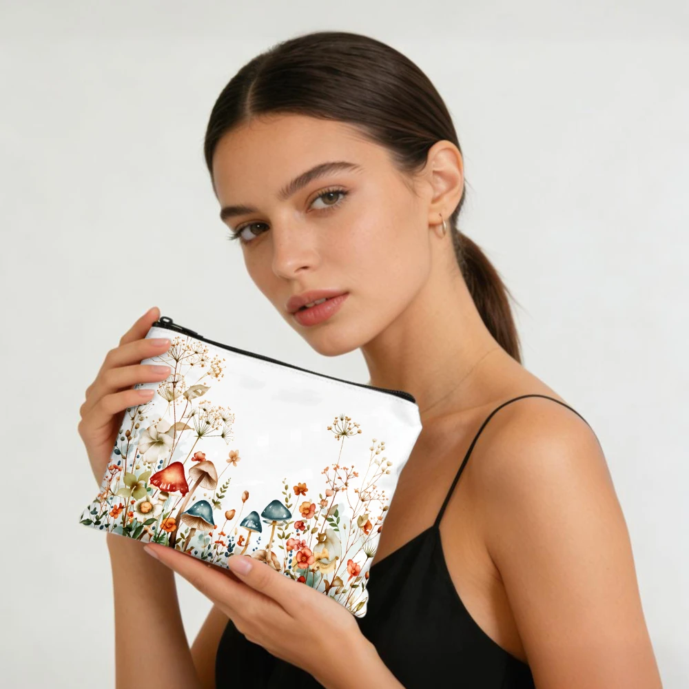 Mushroom Flowers Dandelion Wild Nature Makeup Bags for Girls Cosmetic Pouch Toiletry Bag Pencil Case Travel Storage