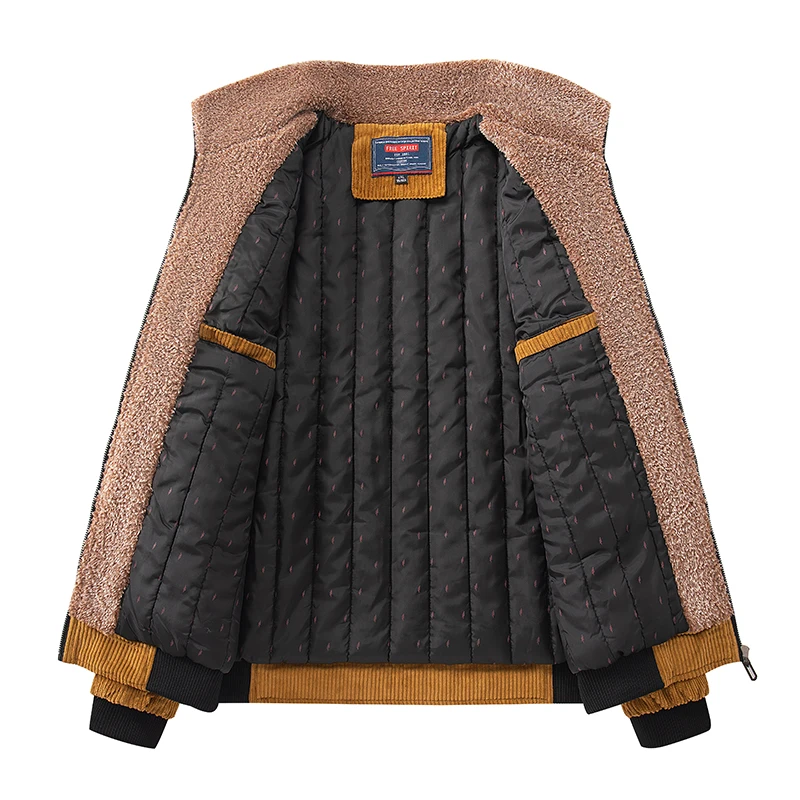 2026 Spring, autumn and winter thickened corduroy warm cotton-padded jacket for men with lapel and fur collar casual coat