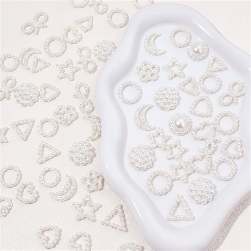 50/100pcs Ivory Multiple Styles Of ABS Imitation Pearl Patches Mixed Shape Loose Pearl Patch DIY Craft Jewelry Making Decoration
