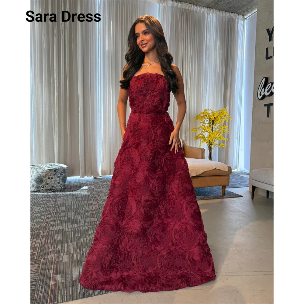 

Sara Custom Red A Line Sleeveless Floor Length Women's Evening Dress for Weddings Cocktail Dresses for Luxury Party Elegant Gown