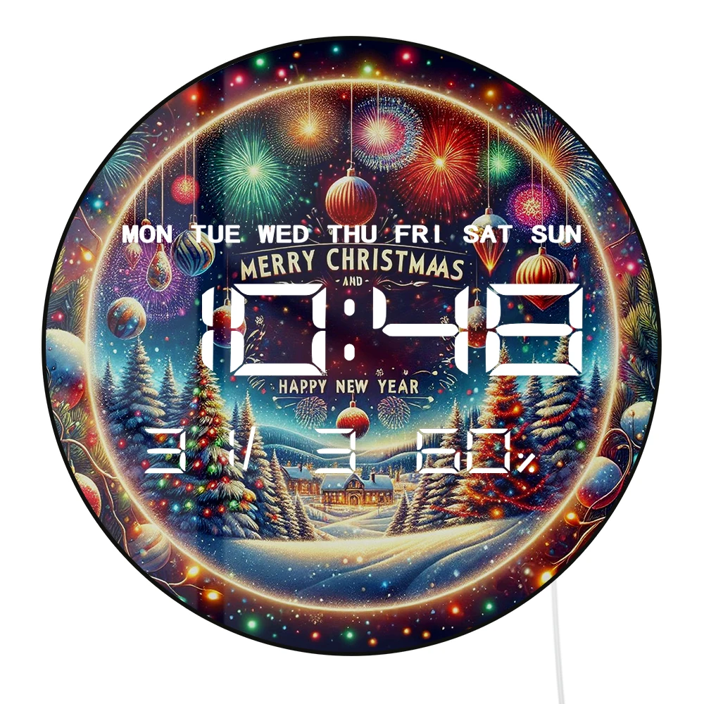 Merry Christmas Digital Wall Clock with LED Display Calendar Temperature Automatic Dimming Happy New Year Electronic Wall Clock
