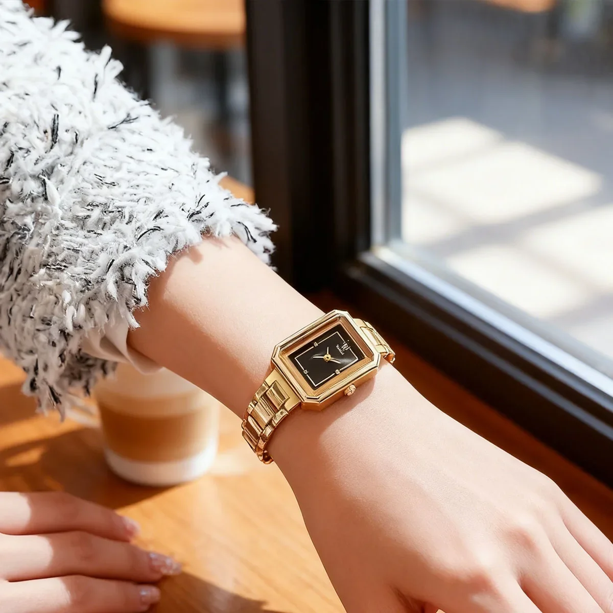 Relógio Feminino Retangular com Pulseira de Aço e Strass, Simples e Versátil, Relógio Quadrado Feminino, Relógio de Quartzo