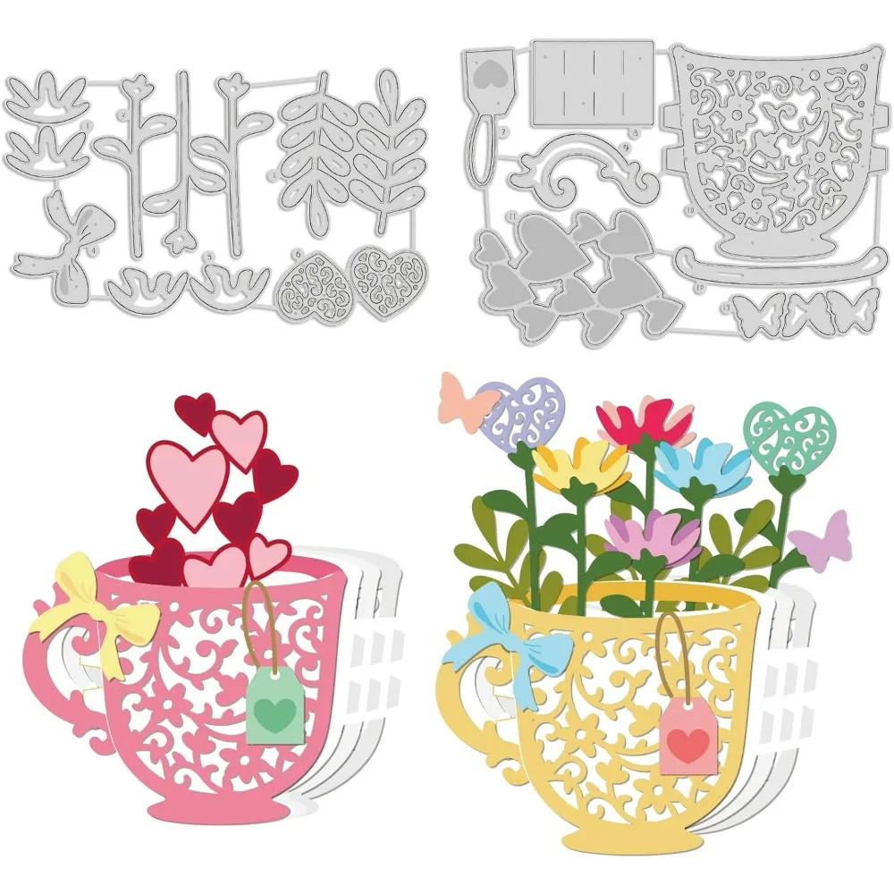 Afternoon Tea Lady Metal Cutting Dies Elegant Women Die Cuts (Flower Coffee Cup)