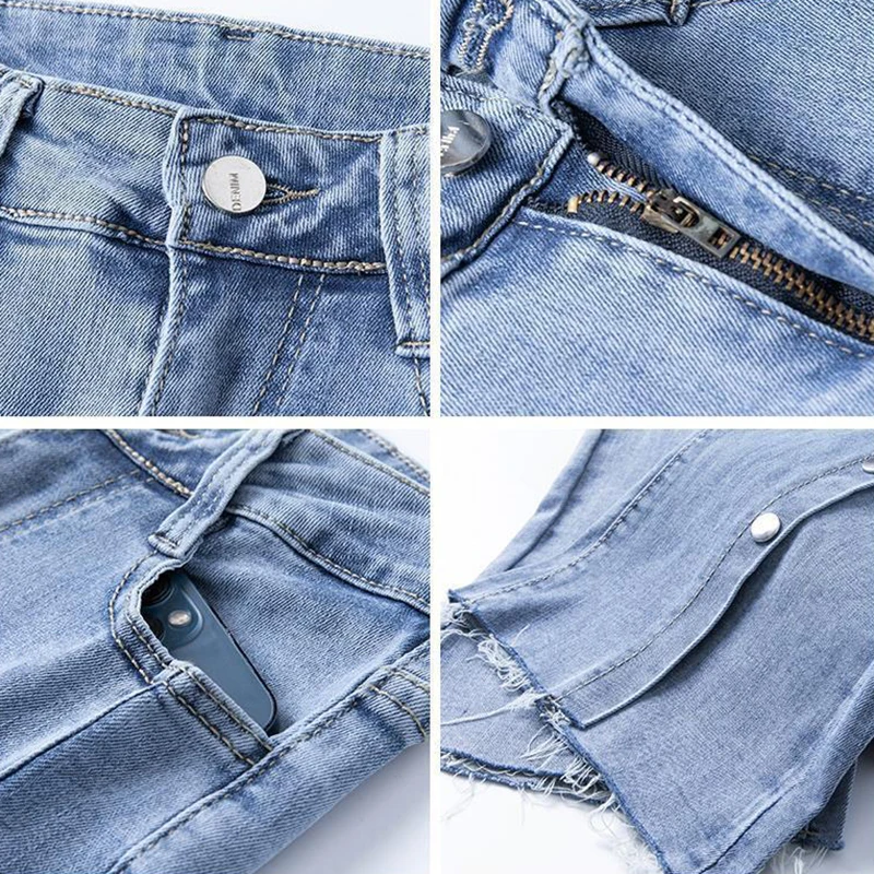 Stretch Women Flare Jeans Streetwear Vintage Button Split High Waist Denim Trousers Oversized Straight Pant Korean Pantalones