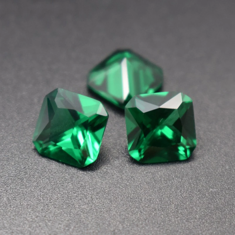 Synthetic Emerald Green Nano Crystal Loose Gemstone Octagon Faceted Square Shape Multiple Sizes to Choose For Jewelry Making