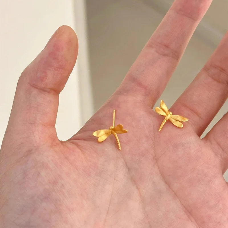 925 Sterling Silver Jewelry 18K Gold Plated Cute Dragonfly Stud Earrings for Women Wedding Party Jewelry For Girls Friend Gift view 2