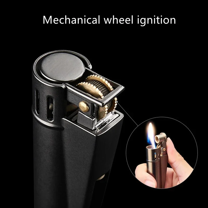 Retro Grinding Wheel Slider Ignition Oil Lighter Metal Machinery Durable Gutter Flint Windproof Lighter