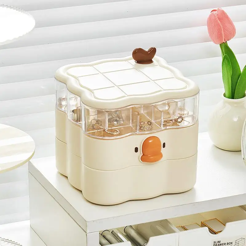 New 360° Rotating Jewelry Organizer 3-tier Large Capacity Jewelry Display Case Dust Proof Space Saving Jewelry Storage Box