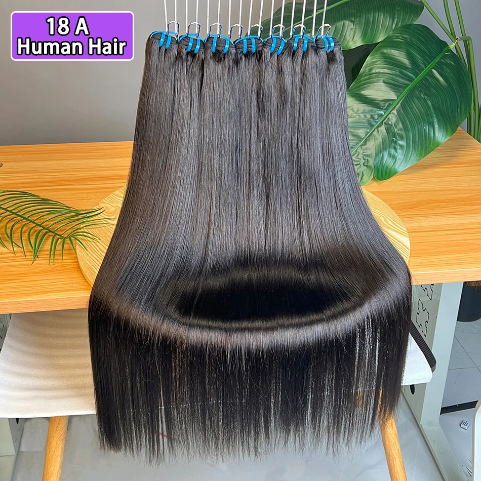 

18A Прямые пучки человеческих волос Натуральный черный цвет Двойной уток Вьетнамские 100% необработанные натуральные волосы для наращивания 1 2 3 4 пучка