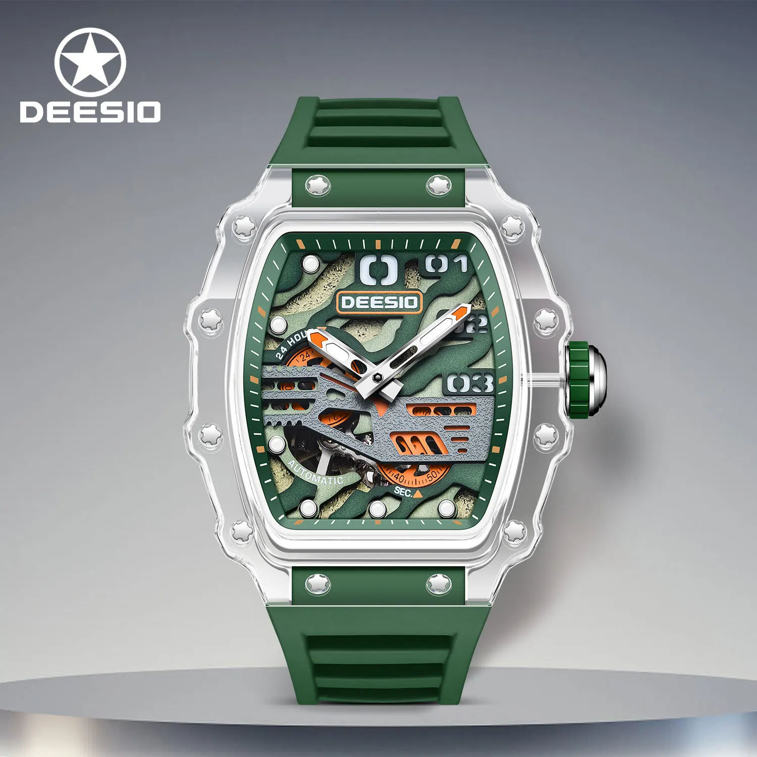 Deesio 1926 ساعة ميكانيكية أوتوماتيكية للرجال بتوقيت جرينتش من ألياف الكربون خفيفة الوزن ذاتية الملء مقاومة للماء ورياضات الياقوت
