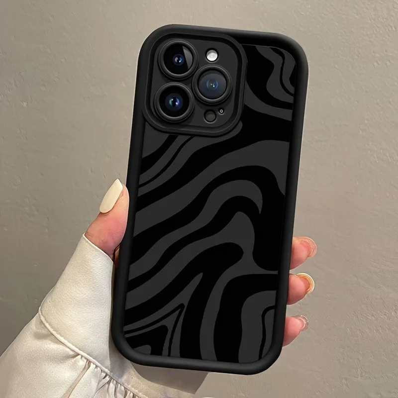 Schwarze Strukturierte Gestreifte Silikon-Handyhülle mit Trageriemen für iPhone 18 17 16 15 14 13 12 11 Pro Max X XS XR 7 Plus 16E 17Air Cover – Detail 7