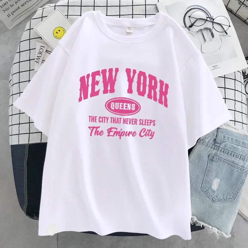 New York Queens The City That Never Sleeps T-Shirts Damen T-Shirt Weiche Kurzarm Street Casual T-Shirts