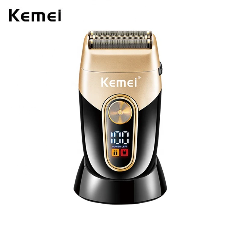 

Kemei Rechargeable Barber Foil Shaver Shaper Finishing Blending Bald Head Razor 3 mesh blade Super Close Shave with Charge Stand