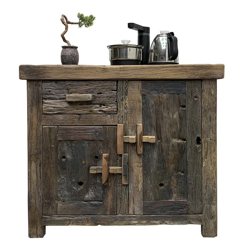 

Retro old boat wooden edge, wabi-sabi wind tea cabinet, solid wood dining side cabinet, intelligent boiling water ,