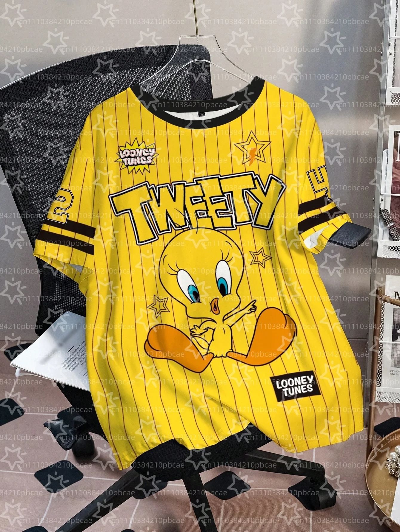 LOONEY TUNES Cartoon Design Pattern Printed Loose Short Sleeve T-shirts Children's Summer Casual Sports Fashion Round Neck Tops - view 3