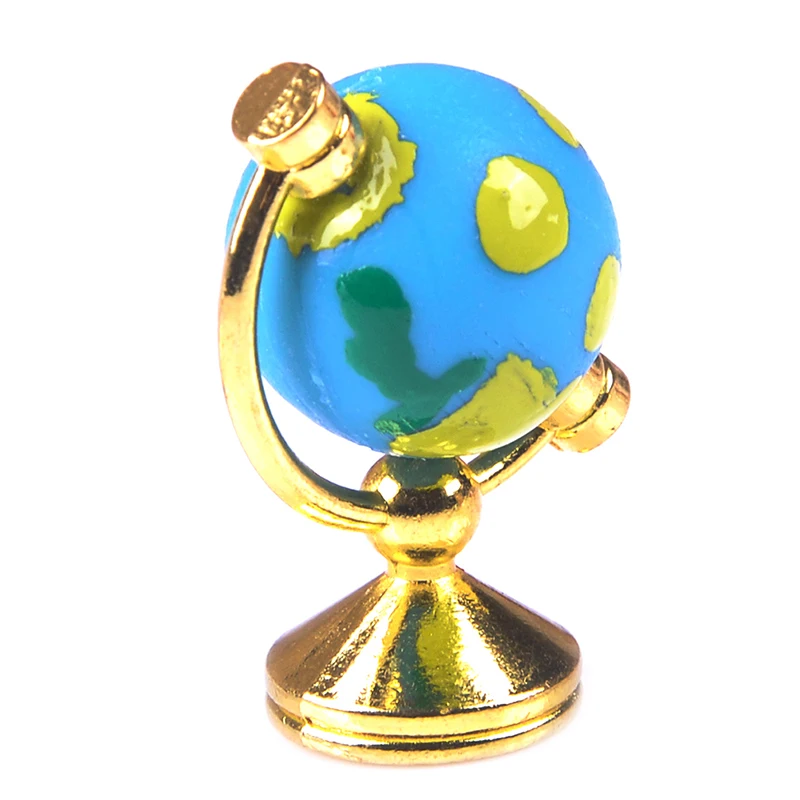 1/12 Scale Mini Blue Alloy Rotatable Earth Global Model Collectible Toy For Educational And Playroom Use Dollhouse Decorations