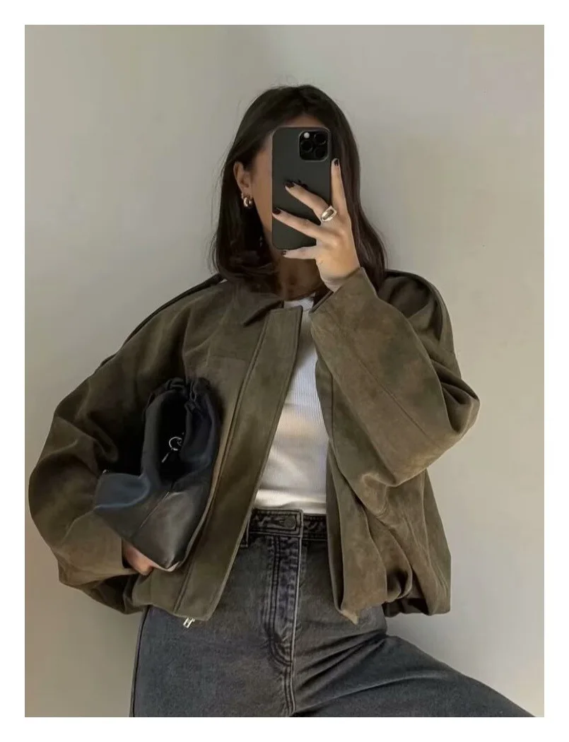 2026 Spring New Long Sleeve Bomber Jackets For Women Elegant Solid Stand Collar Short Coats High Street Chic Lady Outerwear Top