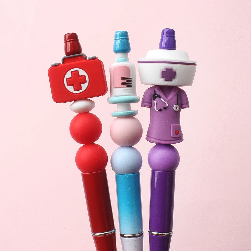 5/10/20pcs Nurse-Themed 3D Silicone Beads 3D Nurse Syringe Design Focal Beads For Keychain Beaded Pen Making Crafts Accessories