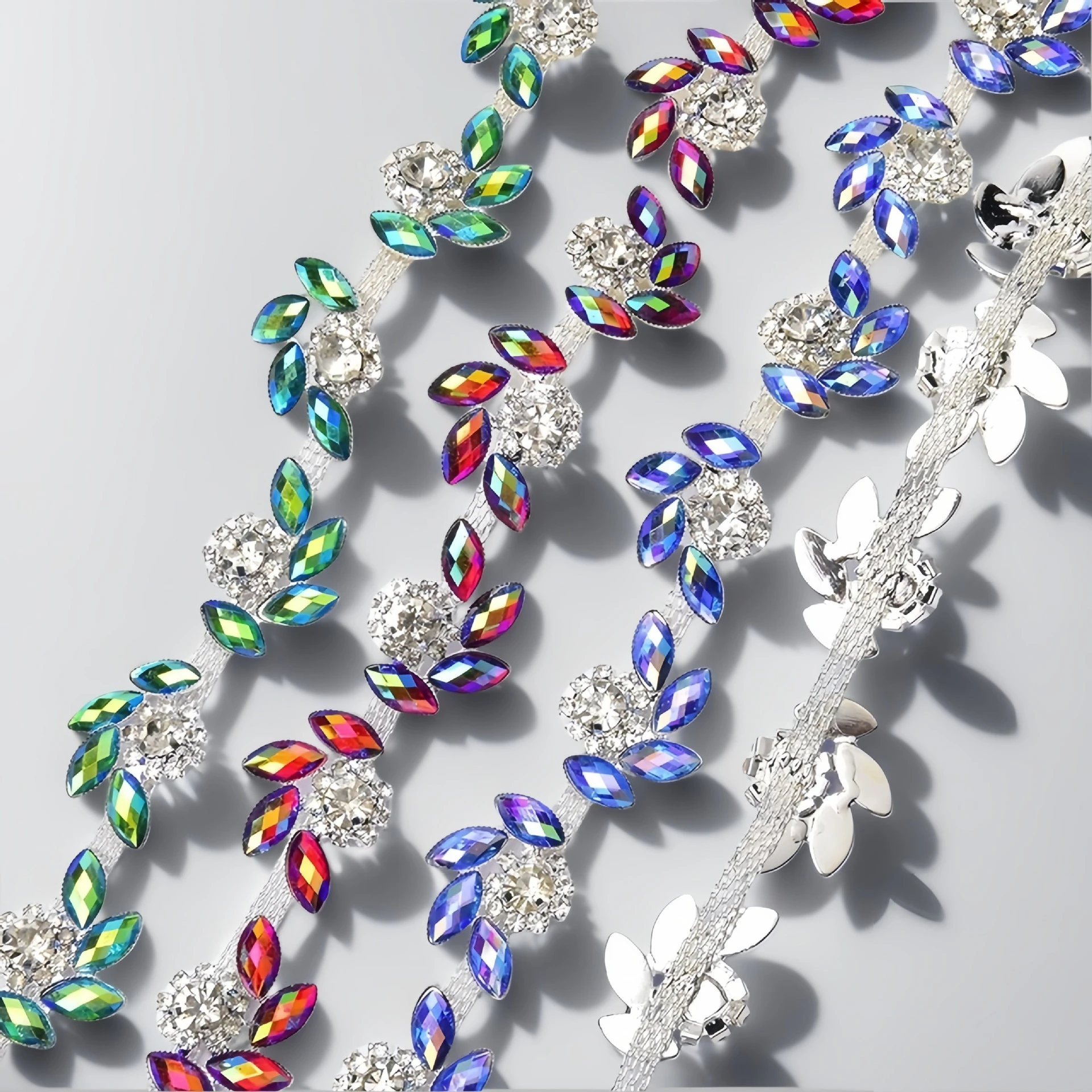 

Rhinestone Chain for DIY Wedding Dress Shoulder Straps, Colorful Fancy Jewelry Embellishments and Apparel Accessories