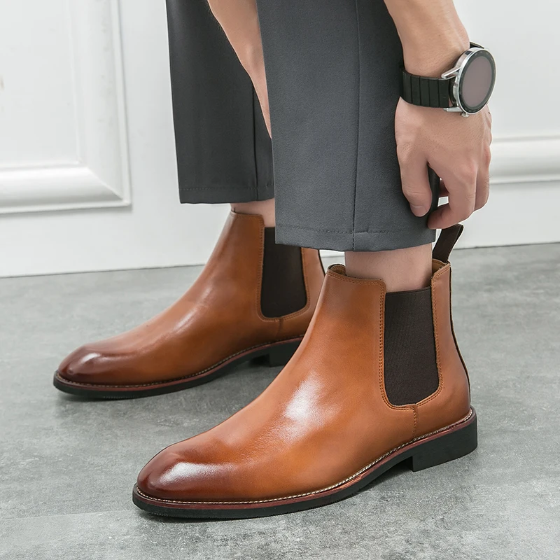 British Retro Chelsea Boots with Brushed Elastic Band Simple and Fashionable Office Banquet Business Formal Boots