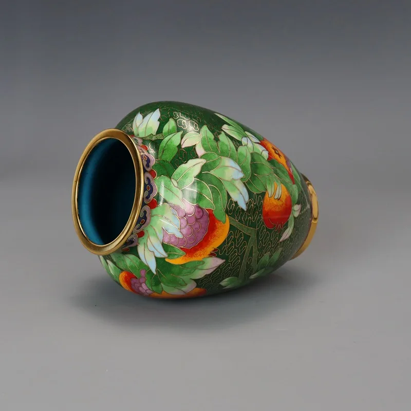 Handmade Traditional Copper Cloisonne Enamel Polished Pomegranate Vase Flower Arrangement Home Decor Craft Gift for Living Room