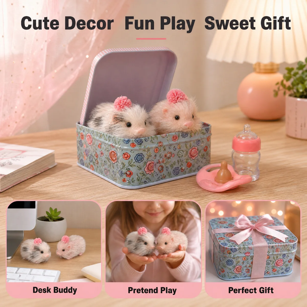 6cm Silicone Piglet Soft Cute Mini Realistic Animals with Accessories Lifelike Reborn Newborn Pig Doll Decompression Toy Gift