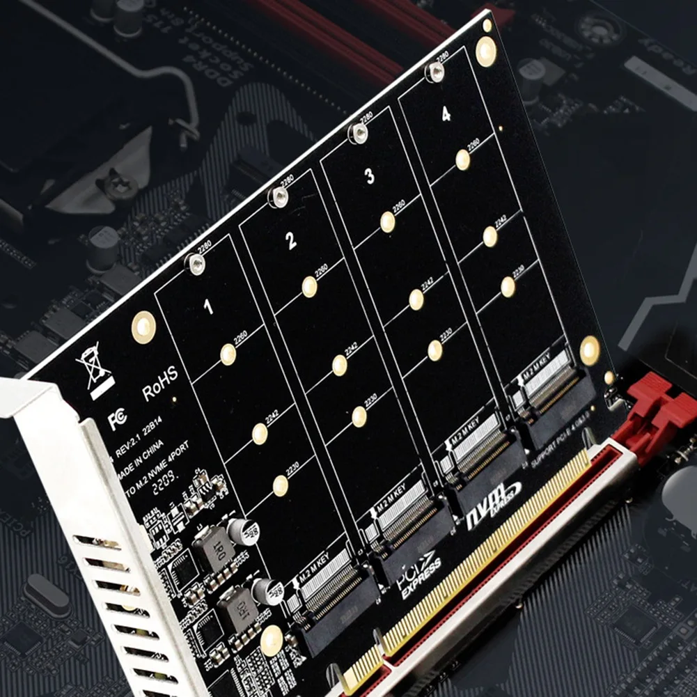 

Durable-PH44 Nvme 4-дисковая матрица PCI-E Raid Card Карта расширения для разделения сигналов Nvme Raid Pcie 4.0 3.0 X16 Разделенные карты, PH44