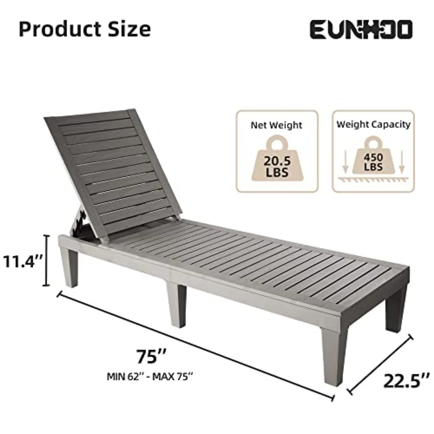Outdoor Chaise Lounge Set of 2, Adjustable Pool Lounge Chair with 5 Positions Backrest, Waterproof Sun Loungers for