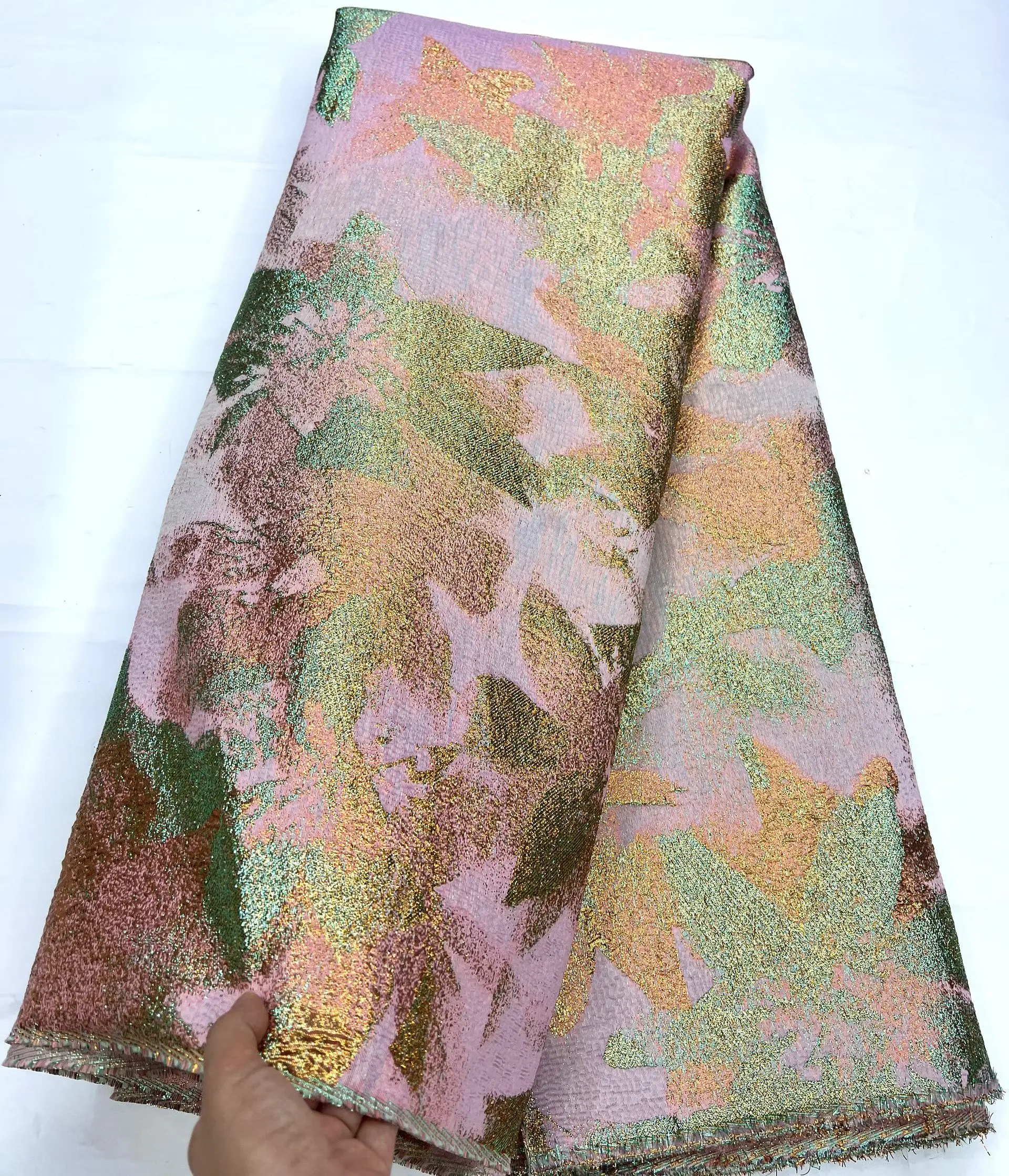 

New Style Colorful Gilding French Damask Brocade Lace Fabric 2025 High Quality African Jacquard Brocade Lace Fabric Sew KHD25187