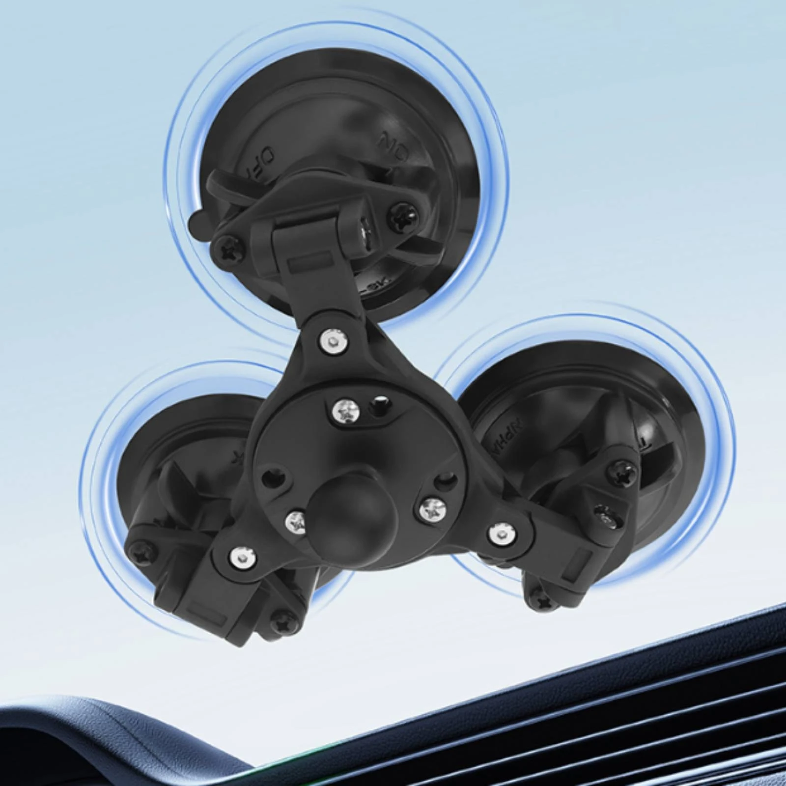 Triple Suction Cup Mount Foldable Bracket for Drivers, Windshield, Vehicle Glass