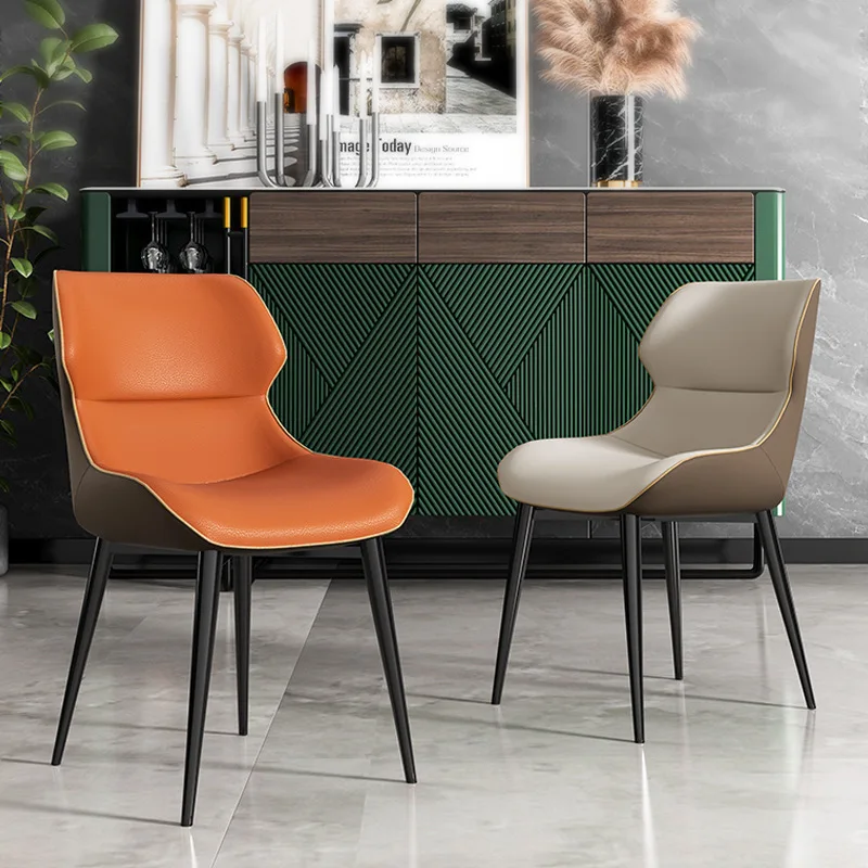 Modern simple household dining chair Small apartment leather art comfortable dining chair Minimalist
