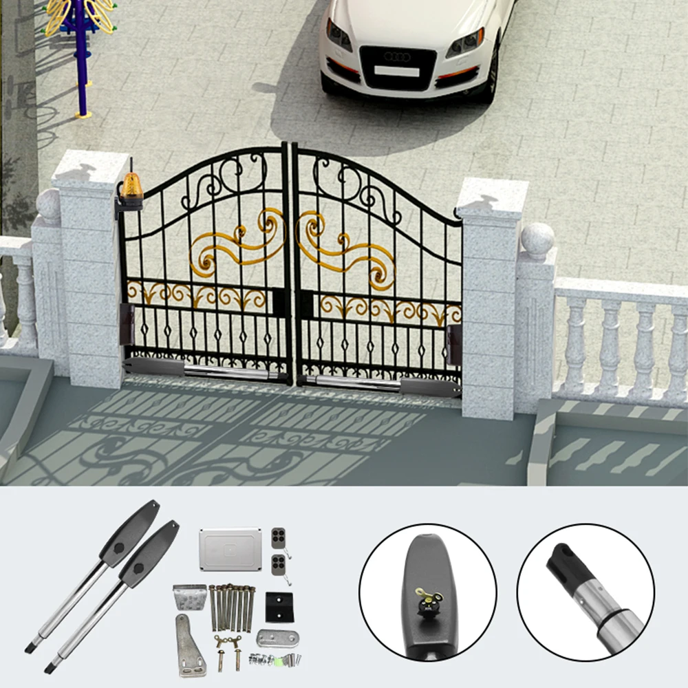 WiFi Controls PKM C02 Heavy-Duty Solar Dual Automatic Gate Opener Kit for Swing Gates Up to 16 Feet (ft.) 880 LBS Universal Gate