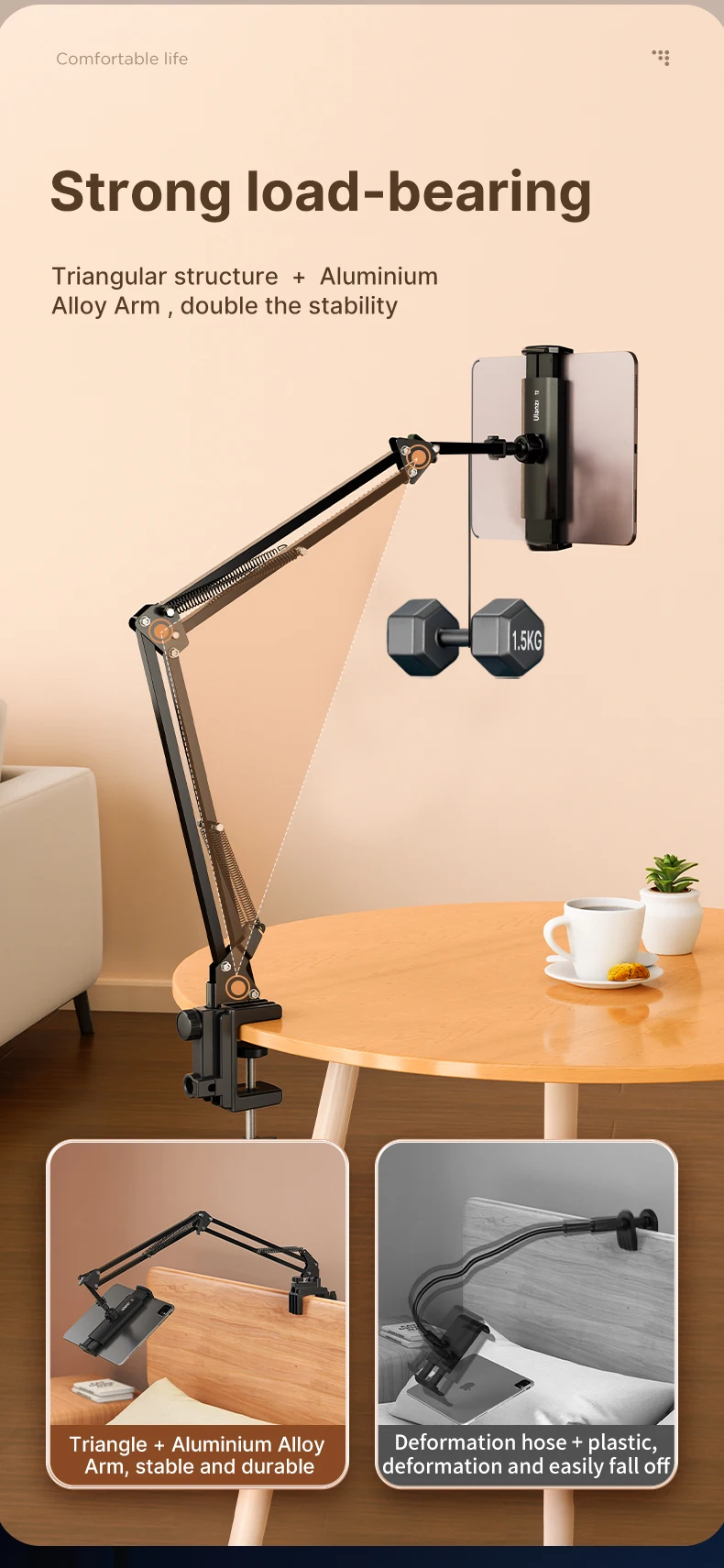 Ulanzi T2 Metal Desktop Stand Long Arm Tablet Stand Bed Desktop Lazy Bracket Support IPad Smartphone Holder Microphone Boom Arm