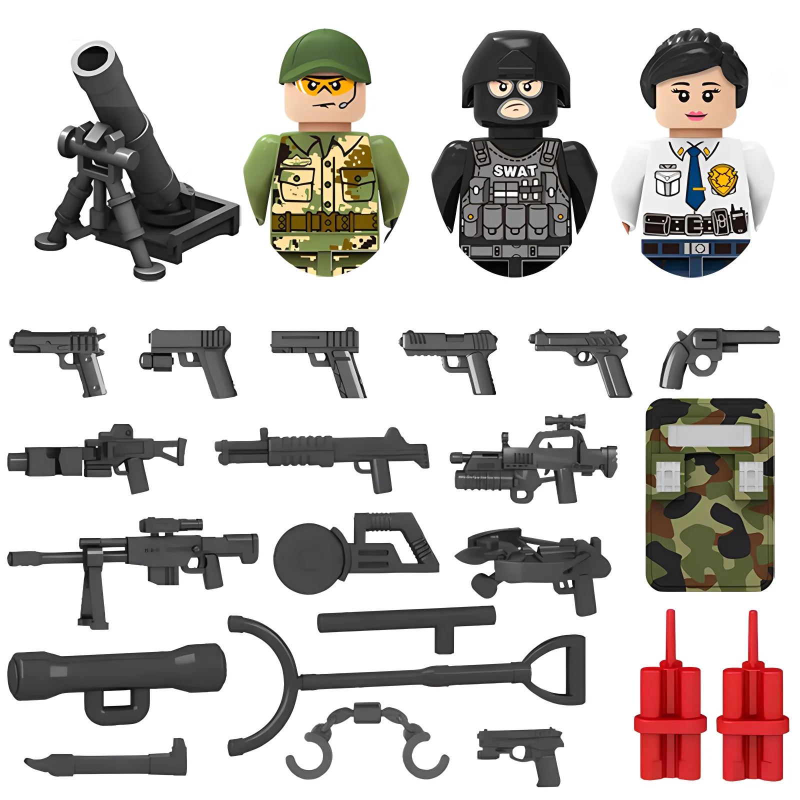 25/50/100/200Pcs Military Heavy Weapons Guns Soldiers Gangster Army SWAT Special Forces Building Blocks Figure Model Brick Toy