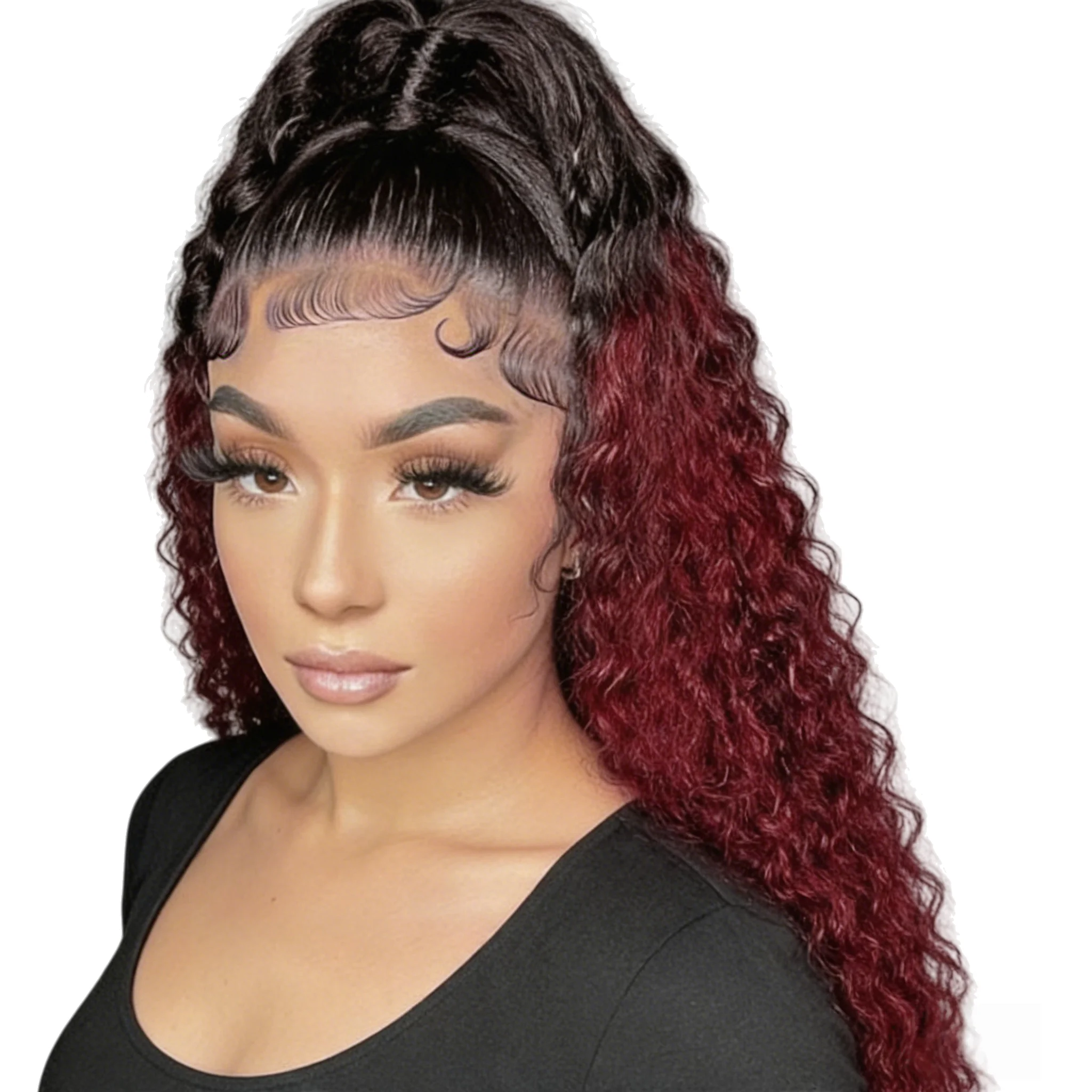 

Парик из натуральных волос 13x4 с кружевной передней частью, бургундский, кудрявый, с черными корнями, предварительно выщипанными волосками, естественная линия роста волос, парик 13x6 с кружевной передней частью, 250% плотности