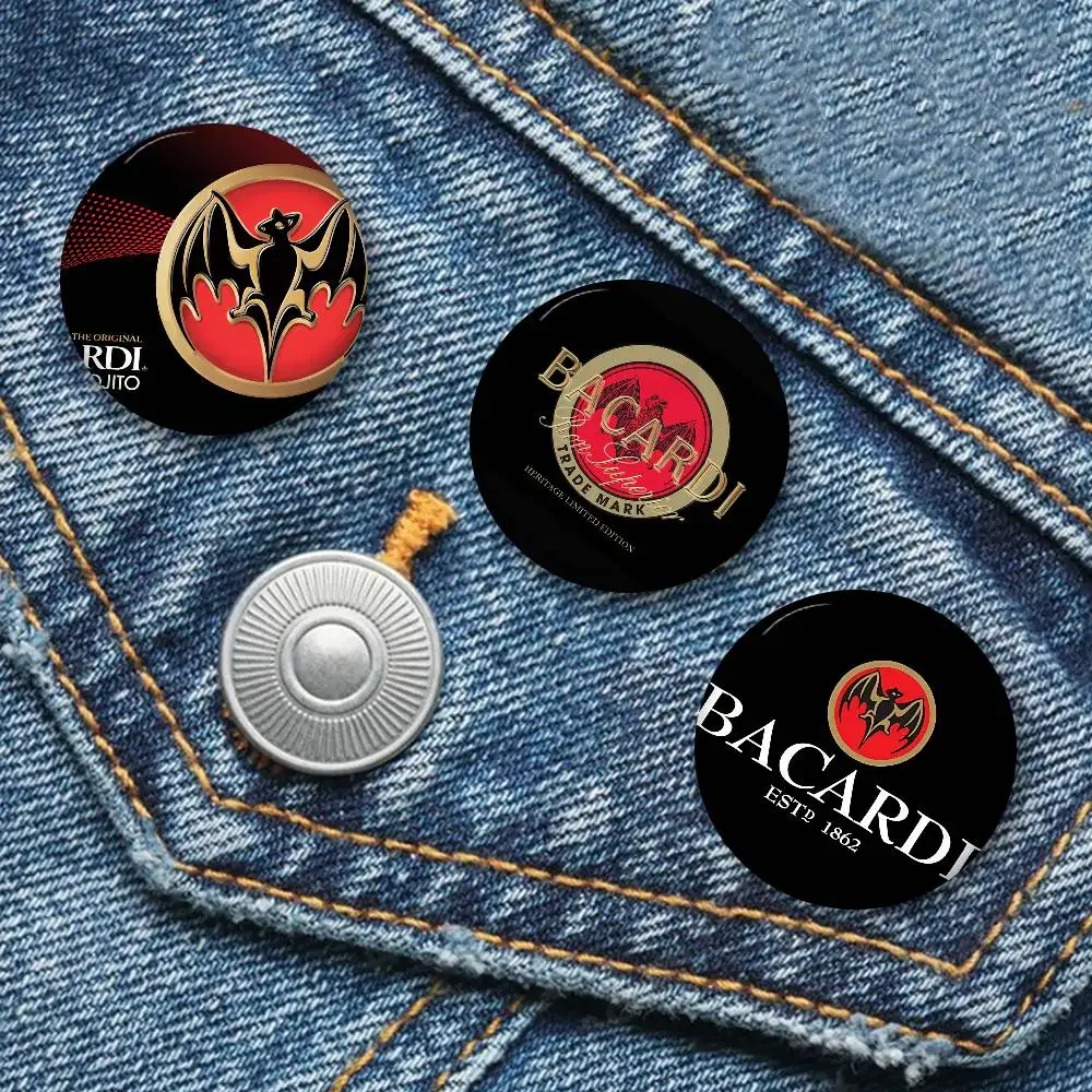 B-Bacardi Rum Vampire Bat Creative Pins Funny Faces Round Snap-in Brooch Badge Backpack Hat Accessories Jewelry Gifts