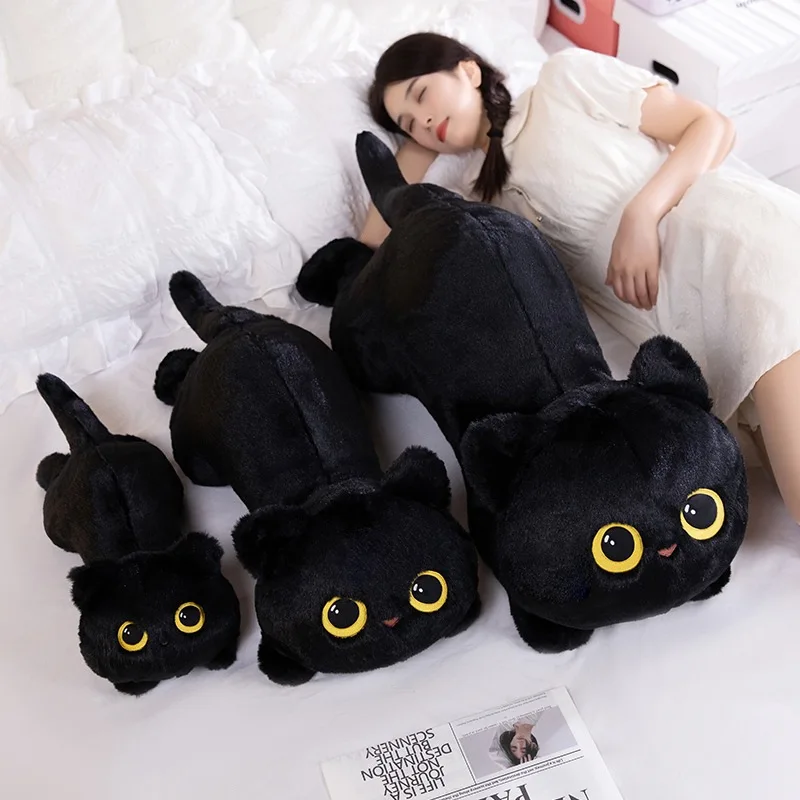 Jouet en peluche mignon petit chat noir pour enfants, oreiller de lit au beurre, jouet en peluche pour couples, cadeaux d'anniversaire de vacances, décoration de canapé de chambre