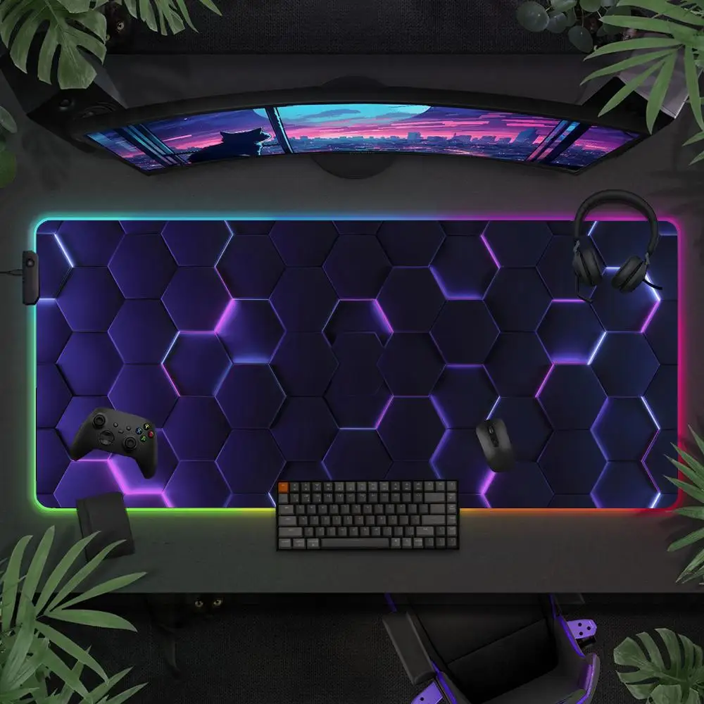 

Hexagonal Honeycomb XL RGB Gaming Mouse Pad Desk Mat Gamer Accessories Large LED Light Mousepads PC Computer Carpet with Backlit