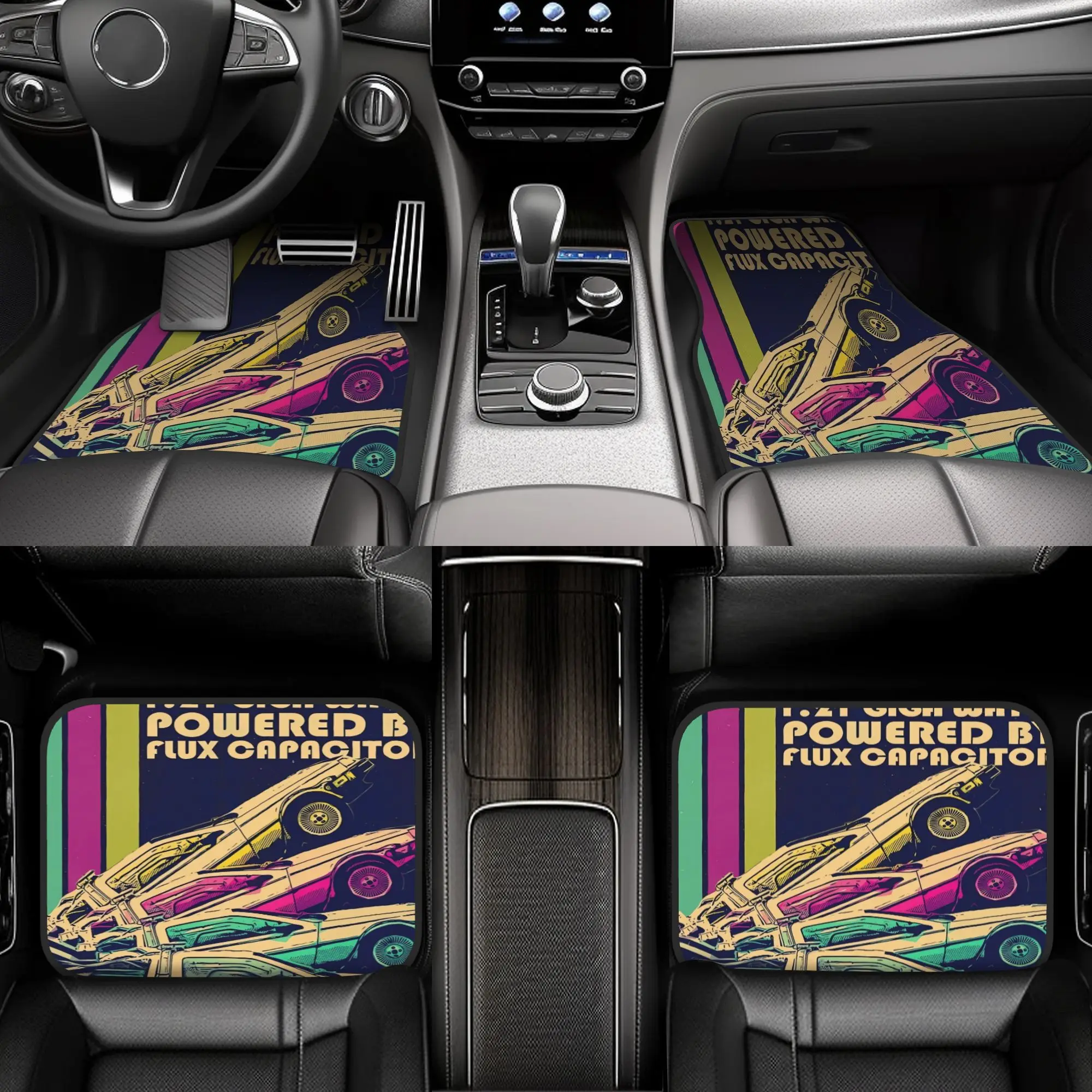 4pcs Back To The Future Retro Car Floor Mats, Durable Polyester Fiber, Universal Fit For Cars, Playful Design, Non-Slip, Ideal F