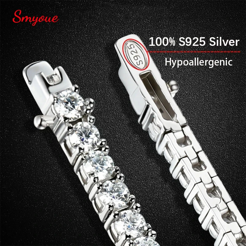 Smyoue 3/4/5mm Moissanite Tennis Bracelets for Women 925 Sterling Silver Gemstone Bangle Wedding Sparkles Lab Diamond Bracelet