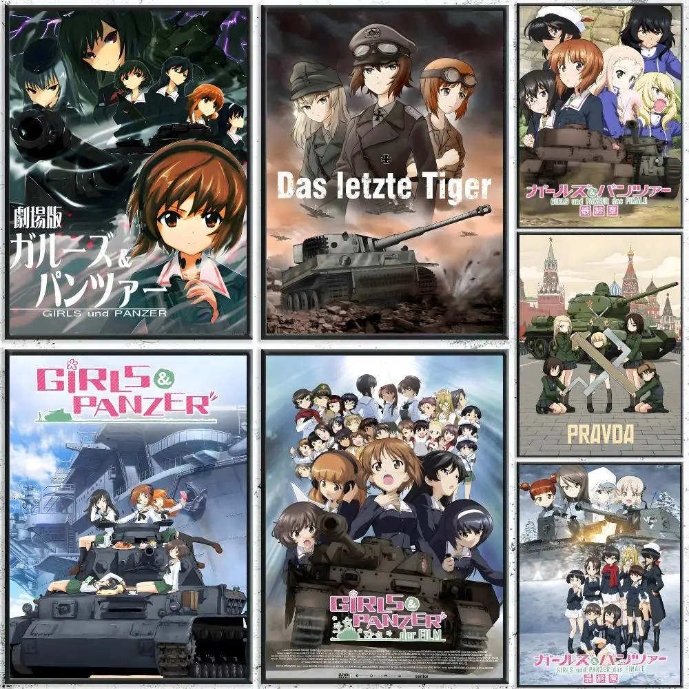 Anime Girls und Panzer Poster Self-Adhesive Waterproof Wall Stickers Coffee Bar Home Wall Decor