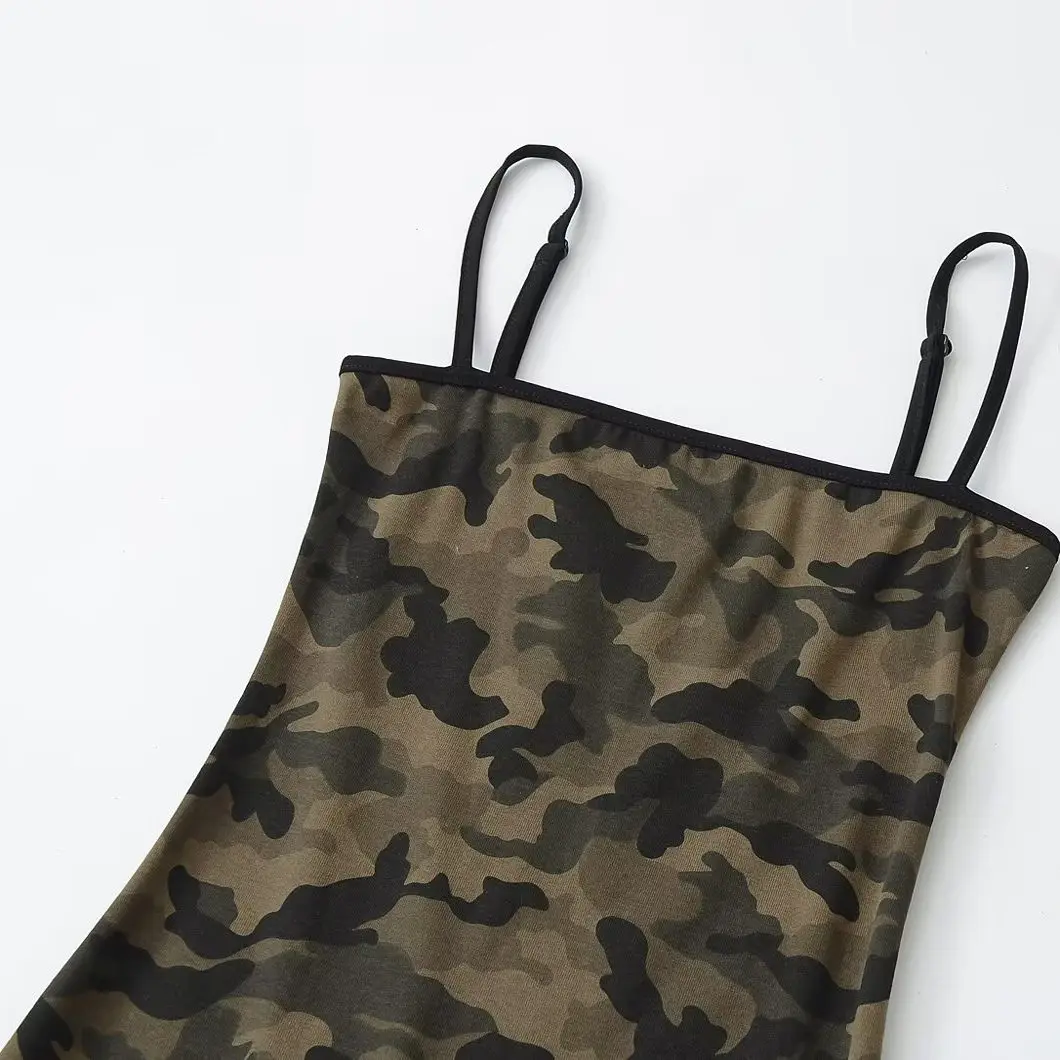 

American Sle Retro Camouflage Print Strap Dr Women's Summer New Sexy Spicy Waist in Slimming ort Skirt Bodycon Dr