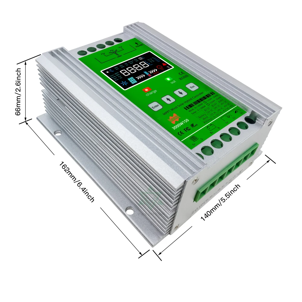 3000W 12V 24 V 48V Wind and Solar Hybrid Controller, Optional WiFi, color LCD Display, and Three-stage Charging Mode