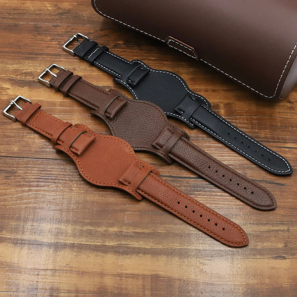 Three-piece set classic tri-color leather tray strap, suitable for watches with a width of 22mm