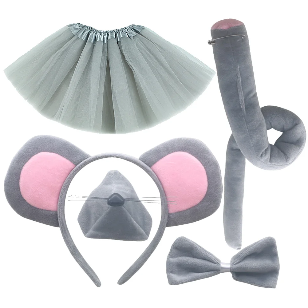 

1Set Mouse Ears and Tail Costume Kit Adorable Grey Headband with Nose Bow for Kids Party Favors Mouse Ears Dress Up Costumes