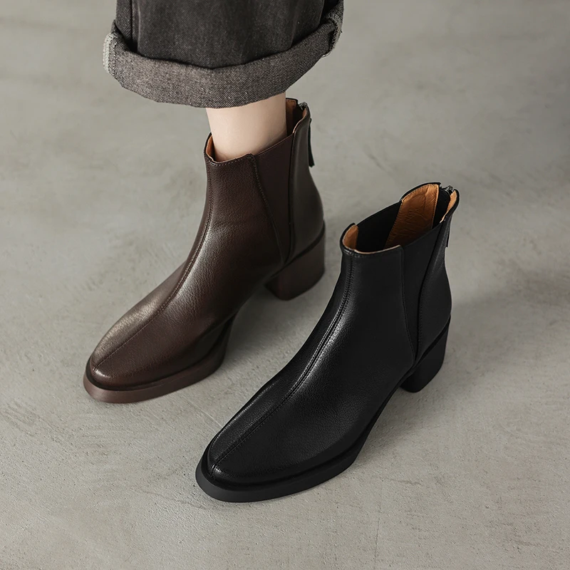 2026 new winter women ankle boots natural leather plus size 22-26cm sheepskin round toe thick heel back zip chelsea boots