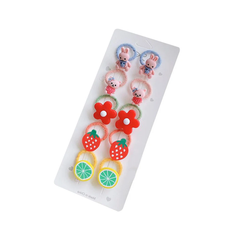 [10-Piece Set] Cartoon Children\'s Hair Rope New Net Red Cute Scrunchies Children\'s Leather Sleeve Rubber Band Hair Accessories