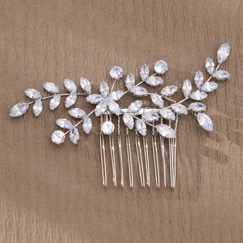 Wholesale Elegant Shiny Zirconia Wedding Jewelry Hair Combs Wedding Dress Headdress Gold Silver Hair Combs Women Girls Bridal